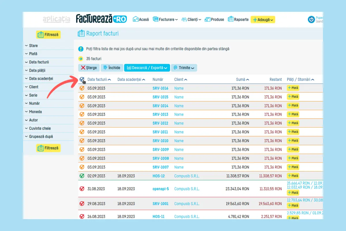 Cum export mai multe facturi în Winmentor? - pasul 2